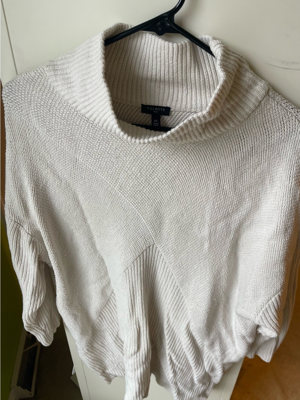 Talbots Ivory Ribbed Funnel-Neck Sweater
